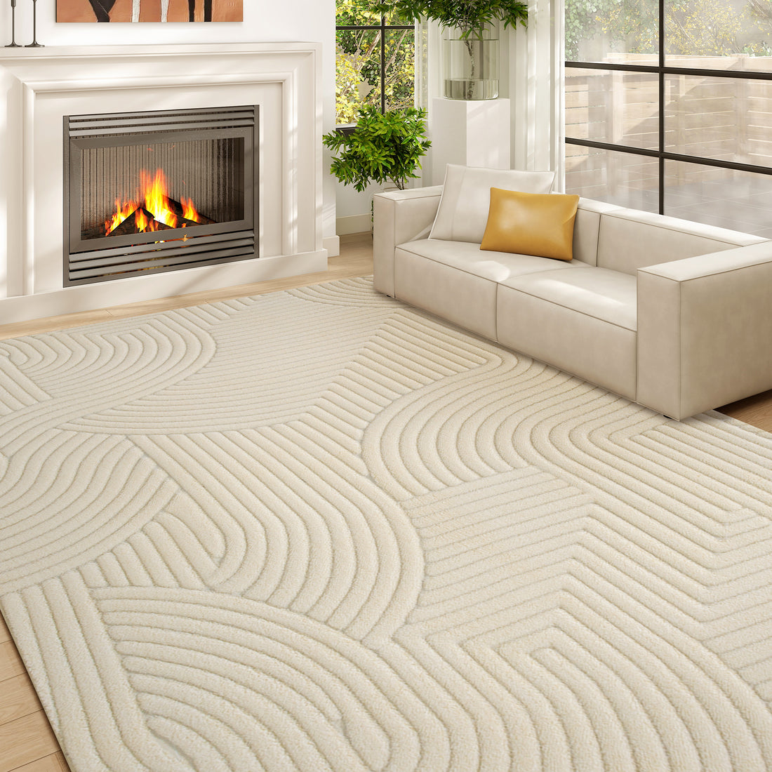 Kurzflor-Teppich mit geometrischem Reliefmuster im modernen Stil für Wohnzimmer und Schlafzimmer – 160 × 120 cm, Jacquard, rutschfest, 2 Farben