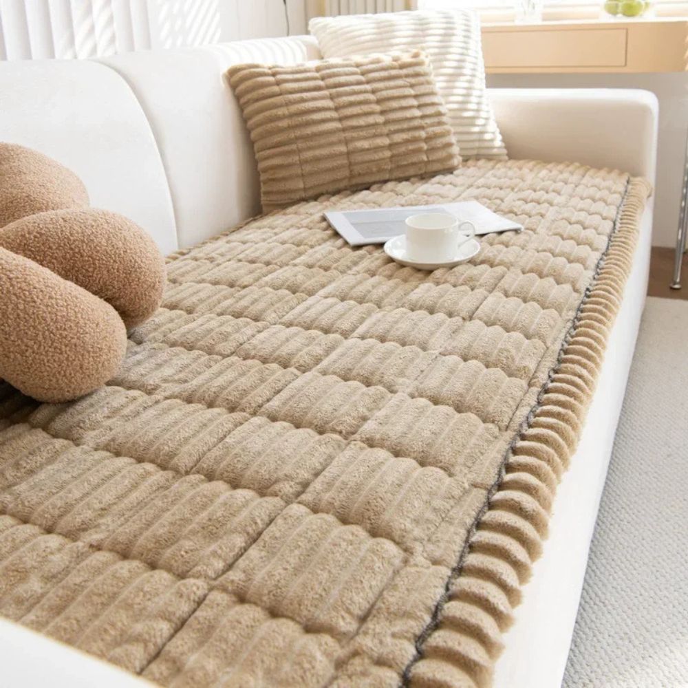 Plüschiger Sofaüberwurf mit Streifenmuster und rutschfester Rückseite für Sofa und Couch – 70 × 70 bis 110 × 240 cm, waschbar, in 5 Farben