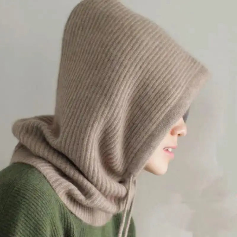 Strick-Balaclava mit Kapuze und Nackenwärmer für Winter, Wintersport und Radfahren – Sturmhaube, 5 Farben von Grau bis Beige