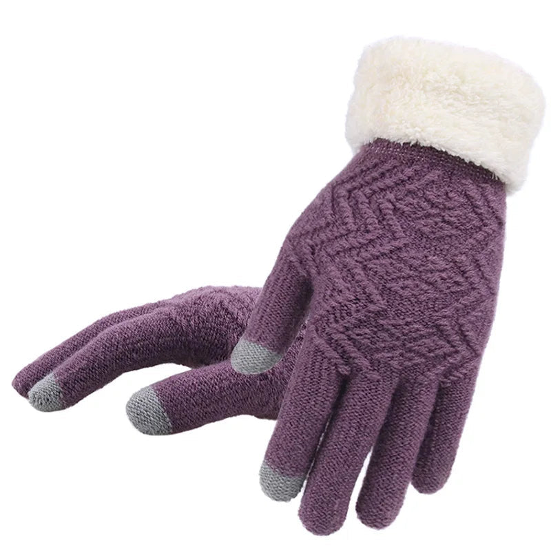 Touchscreen-Strickhandschuhe mit Plüschfutter für Winter und Smartphone – bedienbar ohne Ausziehen, in 4 Farben