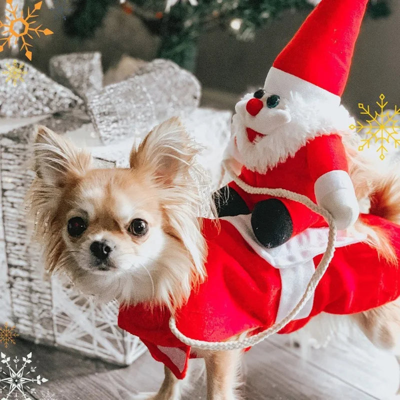 Hundekostüm Weihnachten mit reitendem Santa für Weihnachtsfeier und Fotos – lustige Verkleidung für Hunde in S, M oder L