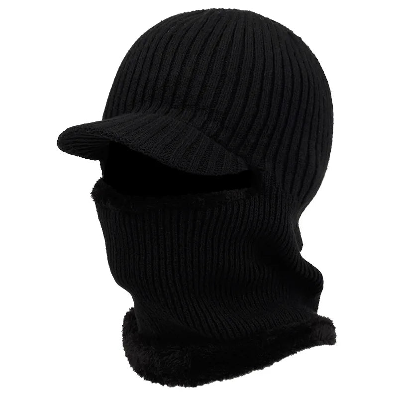 Strick-Balaclava mit Schirm für Winter, Radfahren und Wandern – Kopf- und Halswärmer mit Mützenschirm, in 4 Farben