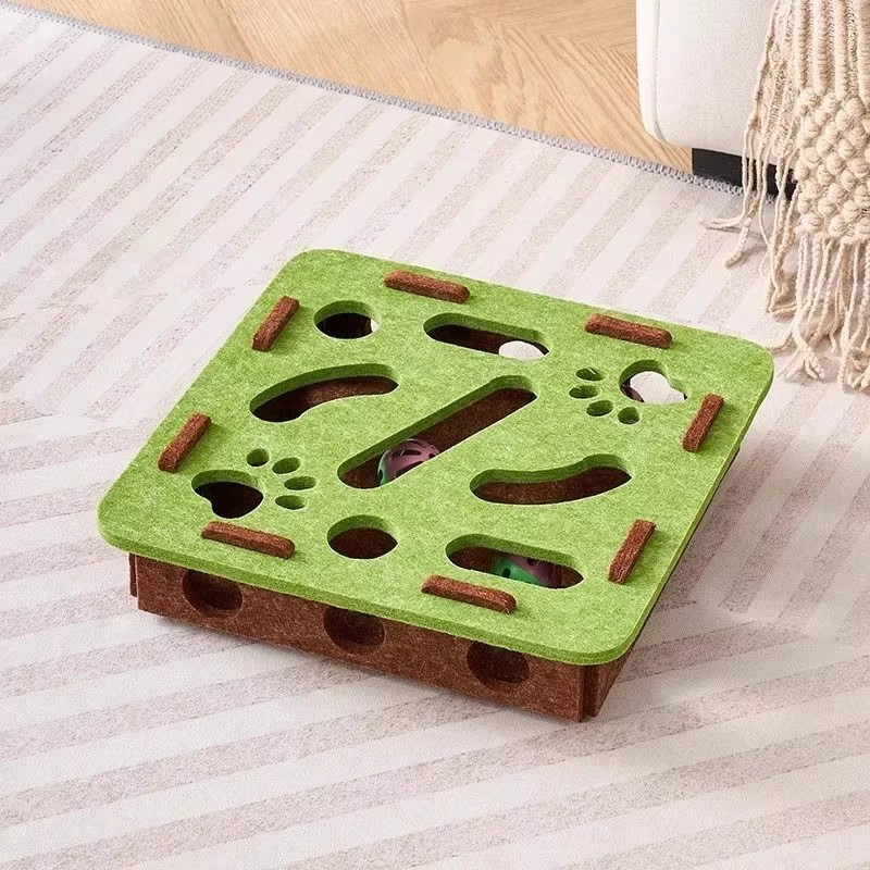 Interaktive Puzzlebox aus Filz für Katzen für Wohnung und Spielecke – Spielbox zum Angeln und Stupsen, rund oder eckig, 3 Farben
