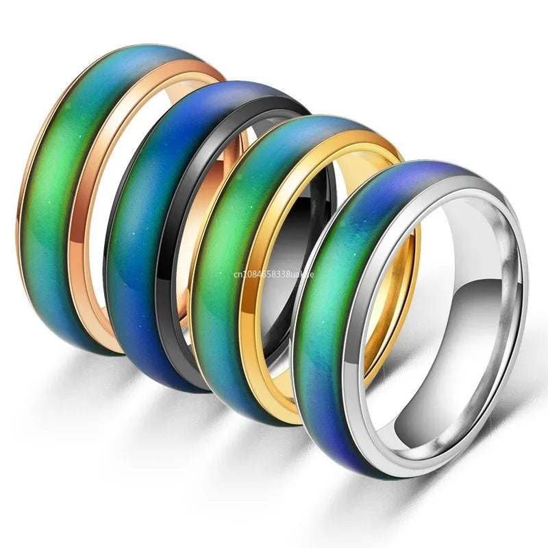 Stimmungsring aus Edelstahl mit Farbwechsel für Damen und Herren – thermochrom, 7 Stimmungsfarben, rund, Größe 6 bis 12, 5 Farben