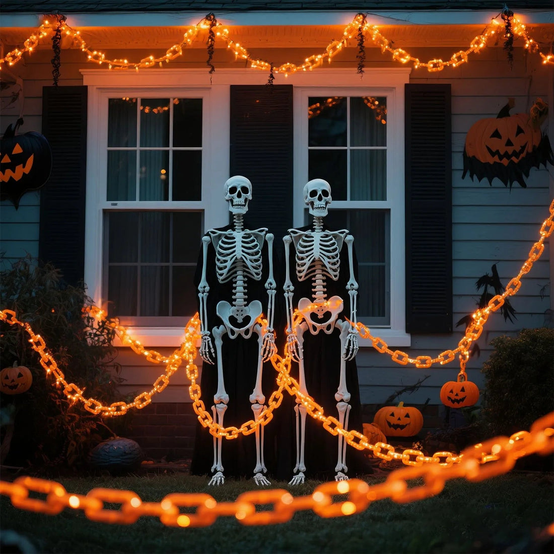 Leuchtende Halloween-Kette als LED-Lichterkette für Fenster, Tür und Garten – 400 cm, Orange, 8 Modi, Timer, batteriebetrieben