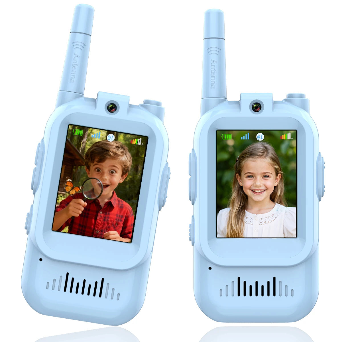 Video-Walkie-Talkies für Kinder im 2er-Pack für Garten, Baumhaus und Kinderzimmer – mit Videofunktion, Blau, Rosa oder gemischt