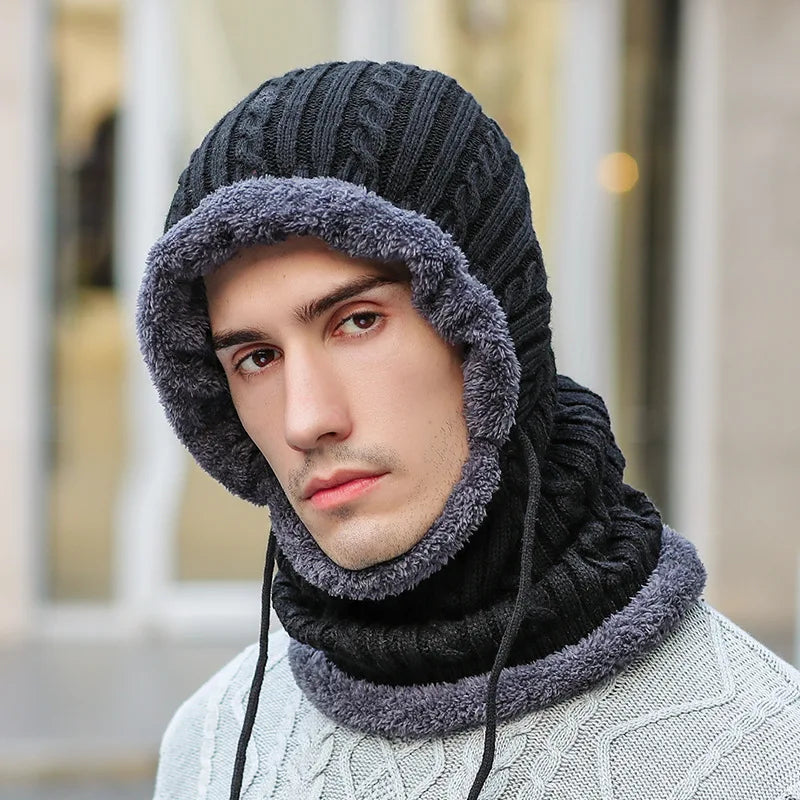 Strickmütze als Balaclava mit Schal für Winter, Radfahren und Wintersport – Mütze und Halswärmer in einem, in 5 Farben