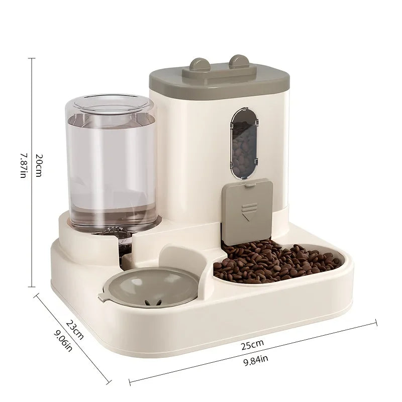 Futter- und Wasserspender 2 in 1 für Katzen und kleine Hunde mit Schwerkraftprinzip – 25 × 23 × 20 cm, ABS BPA-frei, ohne Strom, Siphon, kippsicher
