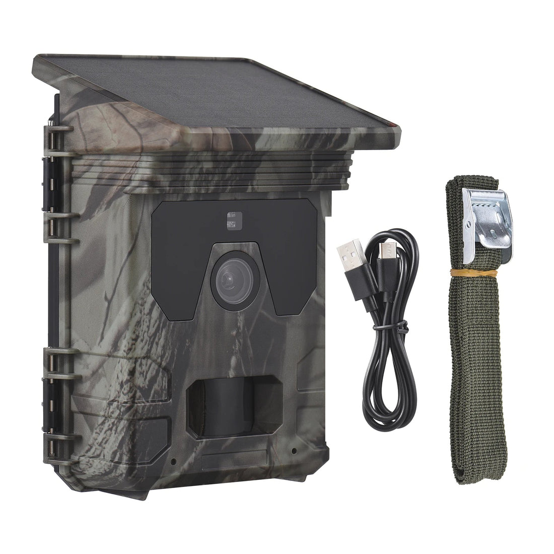 Solar-Wildkamera mit 4K-Video und Nachtsicht für Wald, Garten und Bauernhof – 50 MP, 0,3 s Auslösung, bis 256 GB, IP65, 9 × 10 × 15 cm