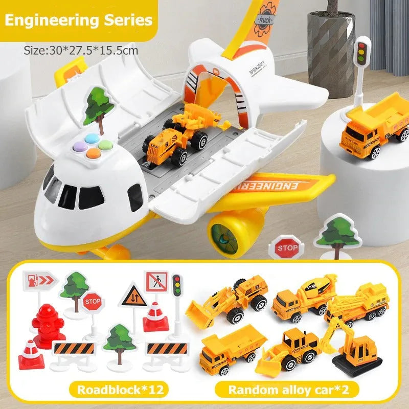 XL-Flugzeug-Spielset mit Metallautos und Verkehrsschildern für Kinder von 3 bis 12 Jahren – 30 × 27,5 × 15,5 cm, Licht und Sound, 3 Farben