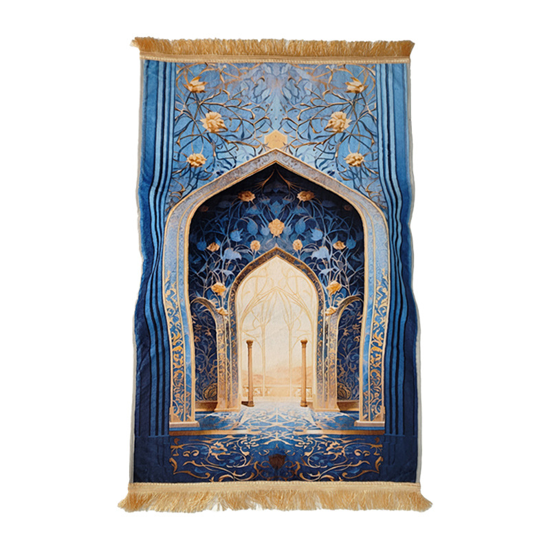 Gepolsterter Gebetsteppich mit Vintage-Muster und Quasten für Wohnzimmer und Gebetsecke – 70 × 110 cm, 8 cm dick, Samtdruck, rutschfest, 6 Farben