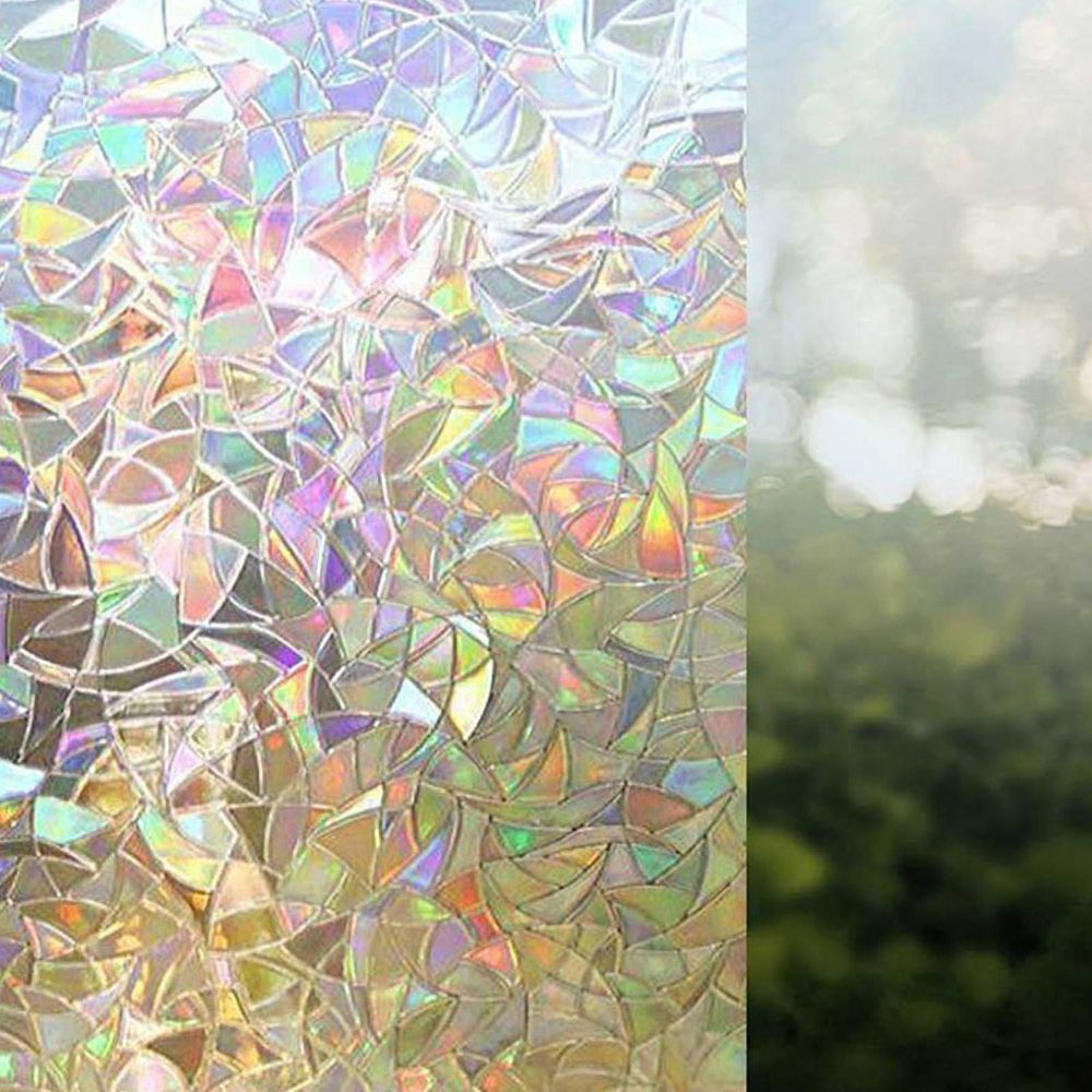 Statische Fensterfolie mit Regenbogen- und Buntglas-Effekt als Sichtschutz für Fenster und Bad – 30 × 100 bis 115 × 500 cm, ohne Kleber