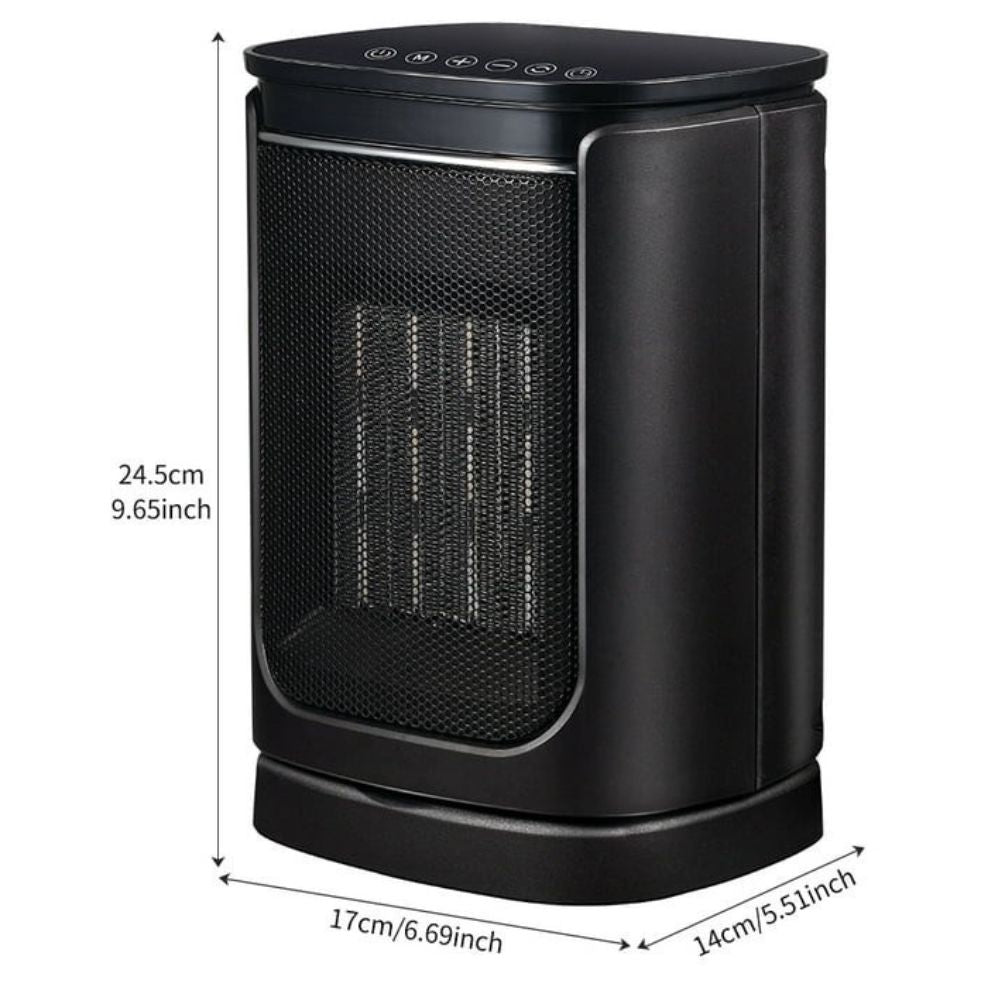 Heizlüfter mit Warm- und Kaltluft und 45°-Oszillation für Schlafzimmer, Wohnzimmer und Büro – ca. 24,5 × 17 × 14 cm, Tastenfeld oben, Schwarz