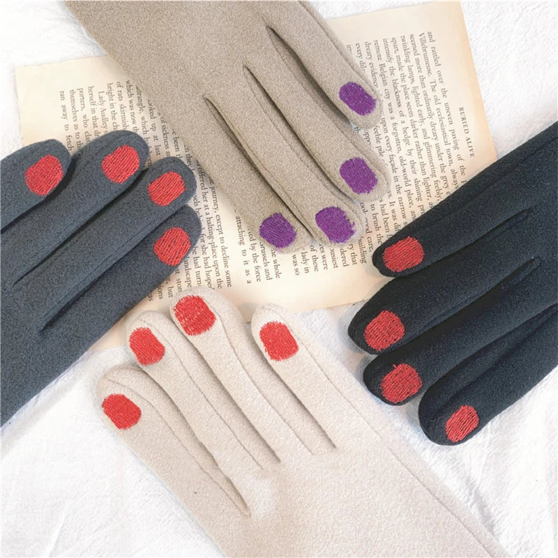 Touchscreen-Winterhandschuhe im Nagellack-Design für Damen für Winter und Smartphone – weiche Stoffhandschuhe mit Nagelmotiv, 6 Farben