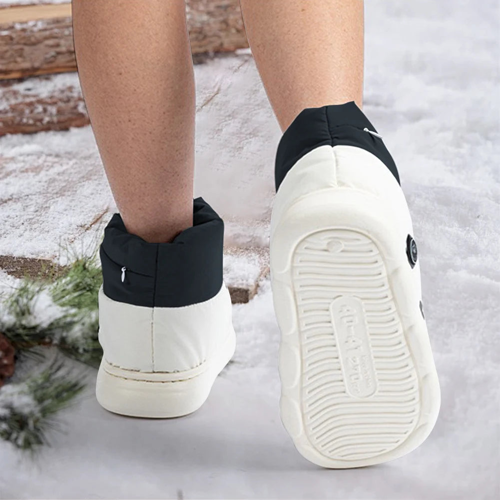 Beheizbare Winterschuhe mit regulierbarer Wärme für Zuhause und draußen – gesteppt, Betrieb per Powerbank, Schwarz oder Grau, S oder L
