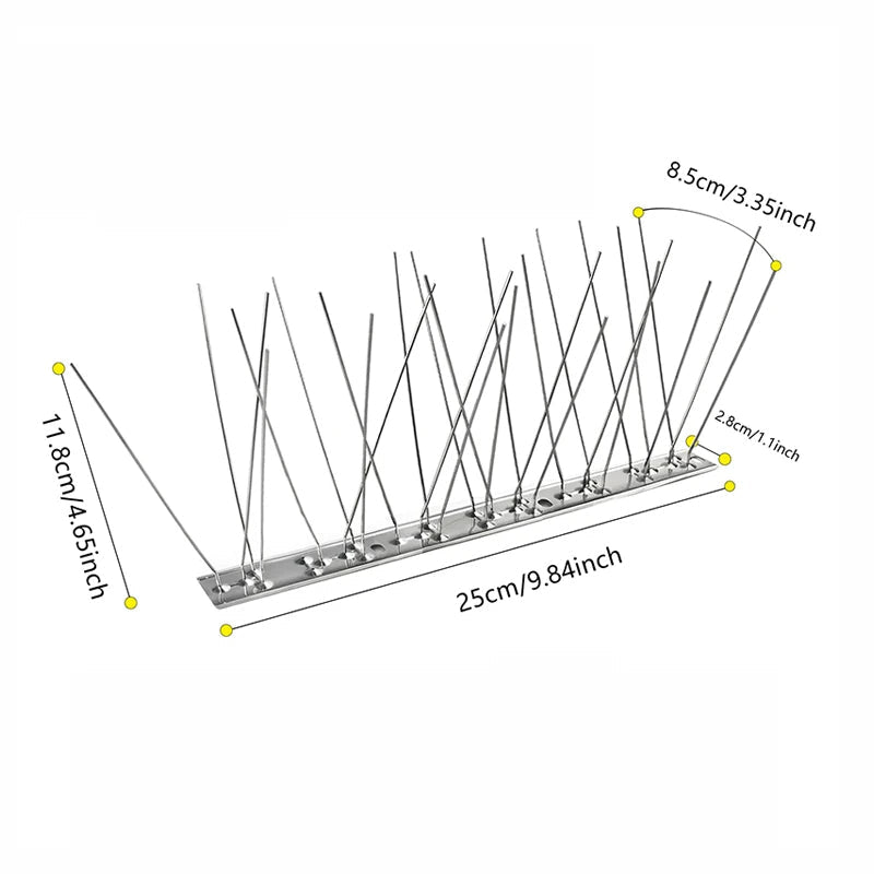 Taubenabwehr-Spikes aus 304-Edelstahl für Zaun, Dach, Sims und Fensterbank – 25 cm, biegbar, kürzbar, mit Montagelöchern, 5er- oder 10er-Set