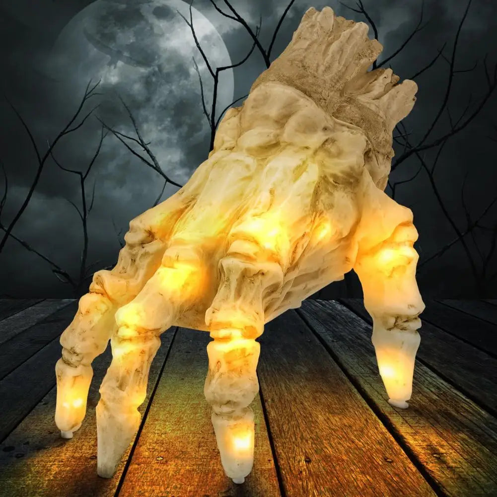 Krabbelnde Skeletthand mit Licht und Sound als Halloween-Deko für Veranda und Party – ca. 17 × 13 × 18 cm, Bewegungsmelder, Latex und Kunststoff