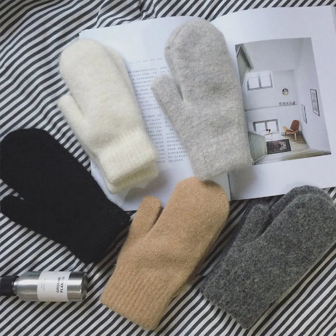 Kaschmir-Strick-Fäustlinge für Damen für Winter, Spaziergänge und Arbeitsweg – warme Fäustlinge, 5 Farben von Hellgrau bis Schwarz