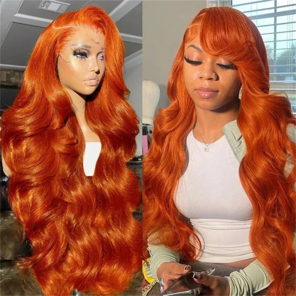 Lange Lace-Front-Perücke aus Echthaar mit Body Wave für Alltag und Anlässe – Kupfer-Ingwerrot, 41–91 cm, Spitze 13 × 4 oder 13 × 6, 180/200 %
