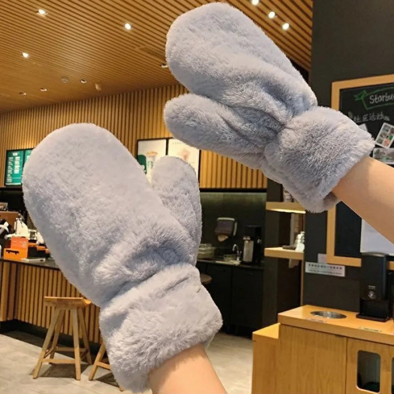 Flauschige Plüsch-Fäustlinge für Winterspaziergang, Arbeitsweg und Alltag – kuschelige Fäustlinge, 6 Farben von Grau bis Schwarz