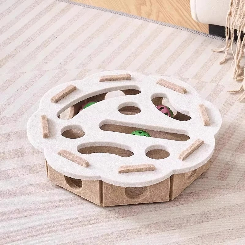 Interaktive Puzzlebox aus Filz für Katzen für Wohnung und Spielecke – Spielbox zum Angeln und Stupsen, rund oder eckig, 3 Farben