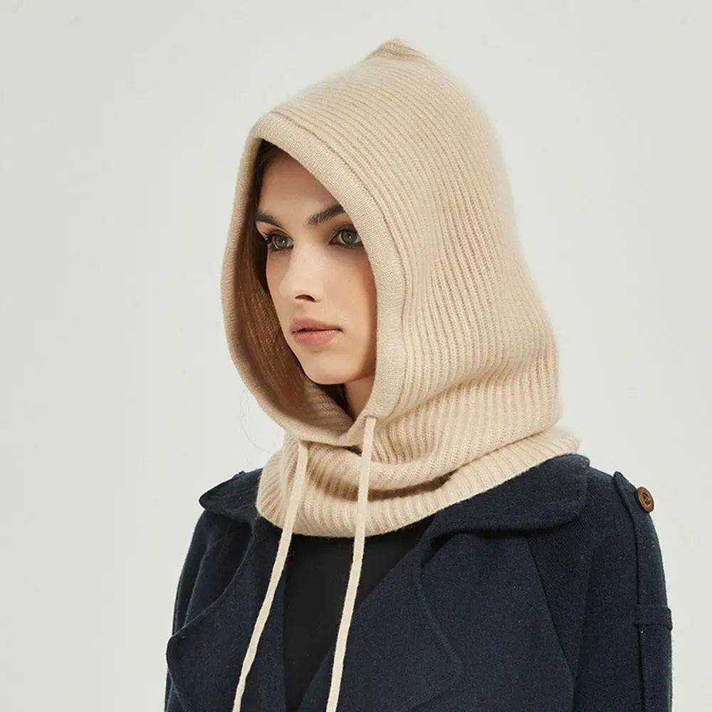 Strick-Balaclava mit Kapuze und Nackenwärmer für Winter, Wintersport und Radfahren – Sturmhaube, 5 Farben von Grau bis Beige