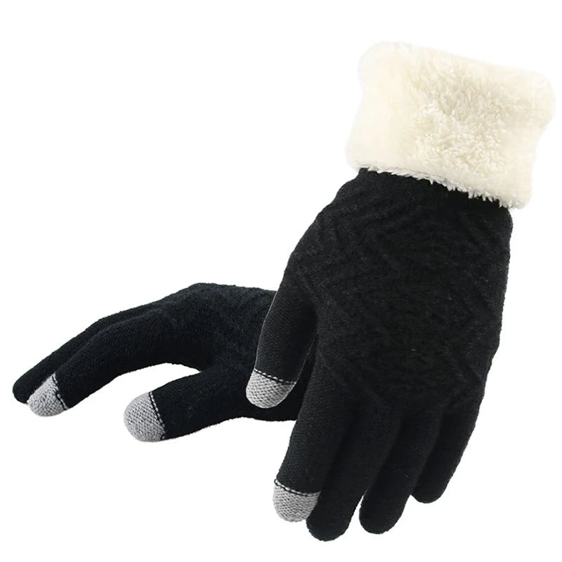 Touchscreen-Strickhandschuhe mit Plüschfutter für Winter und Smartphone – bedienbar ohne Ausziehen, in 4 Farben