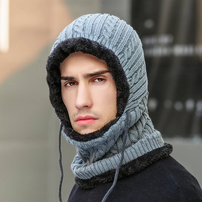 Strickmütze als Balaclava mit Schal für Winter, Radfahren und Wintersport – Mütze und Halswärmer in einem, in 5 Farben