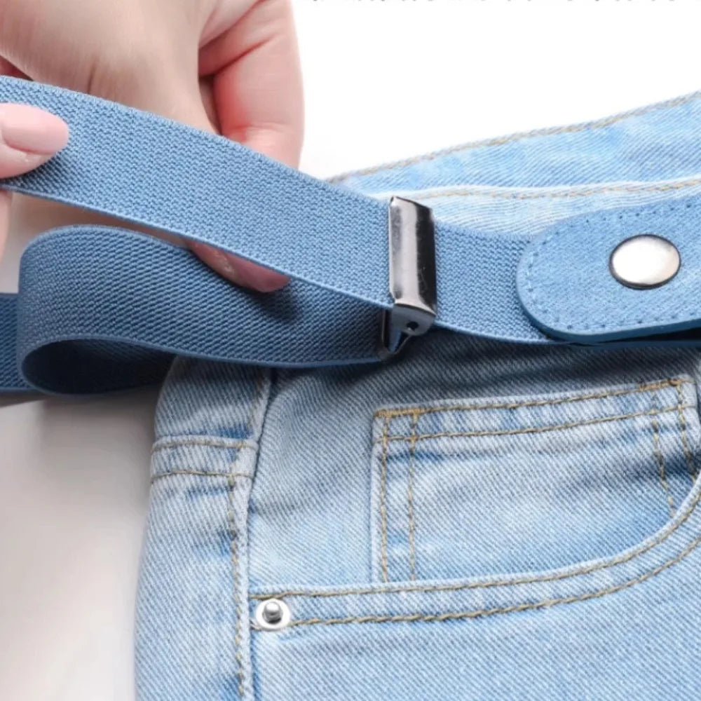 Elastischer Gürtel ohne Schnalle, unsichtbar unter der Kleidung, für Jeans und Hosen – flexibles Band, Schwarz, Hellblau oder Grau