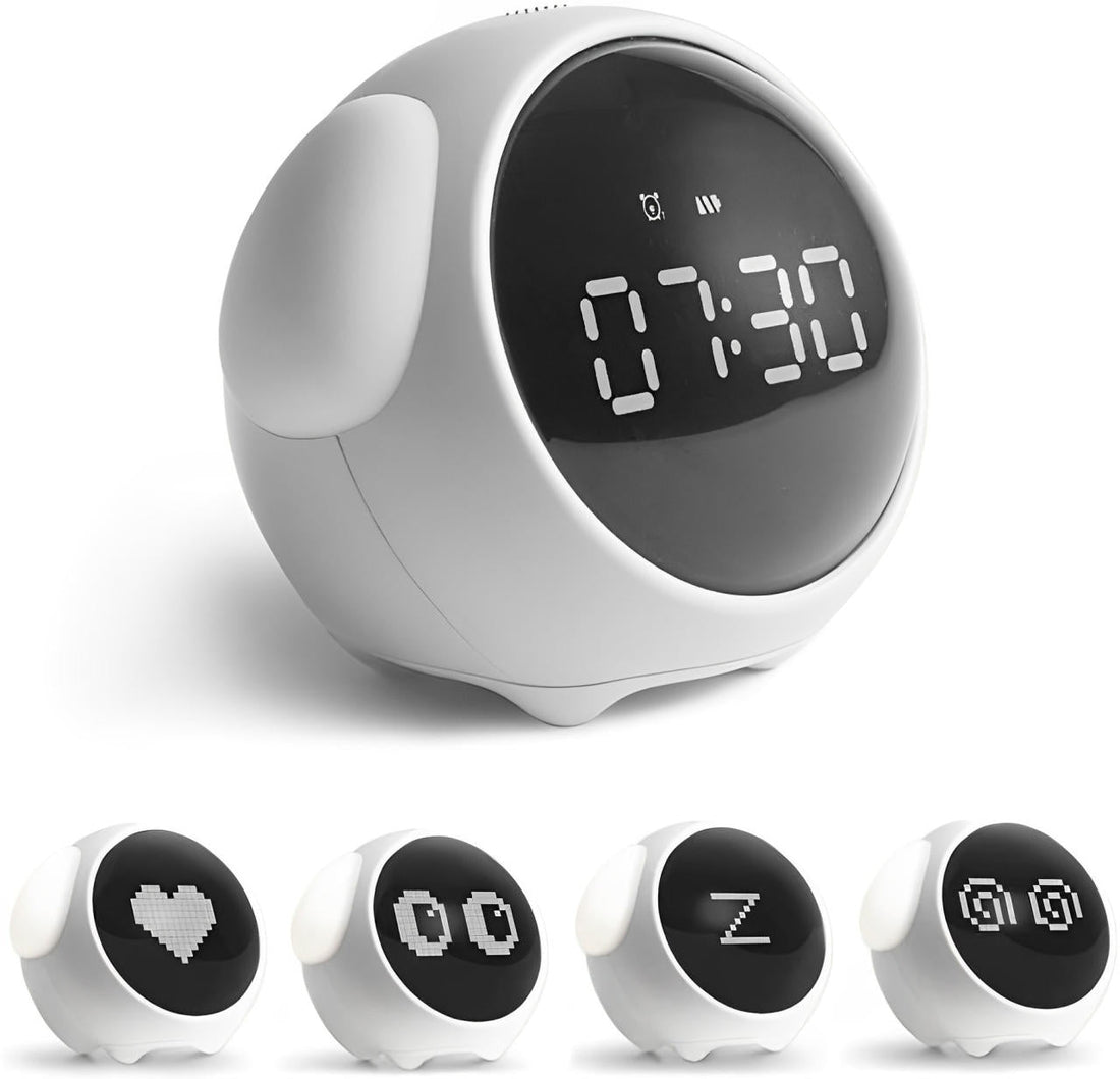Lichtwecker im Hunde-Design mit Nachtlicht und Sprachsteuerung für Schlafzimmer und Nachttisch – 2 Weckzeiten, 5 Wecktöne, USB-Akku, Weiß oder Rosa