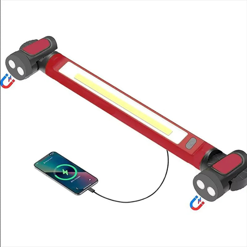 Teilbare Akku-LED-Arbeitsleuchte mit Magnetfuß für Garage, Baustelle und Heimwerken – 2400 lm, 33-cm-COB-Leiste, 5200 mAh, USB-C, Rot oder Gelb