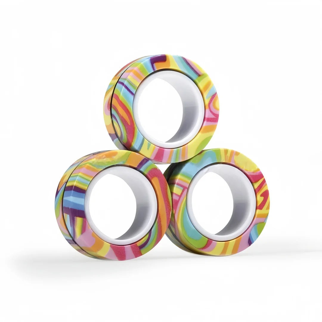 Magnetisches Fidget-Ring-Set für Schreibtisch, Büro und unterwegs – Spinner-Ringe zum Drehen und Rollen, Regenbogen oder Schwarz-Rot