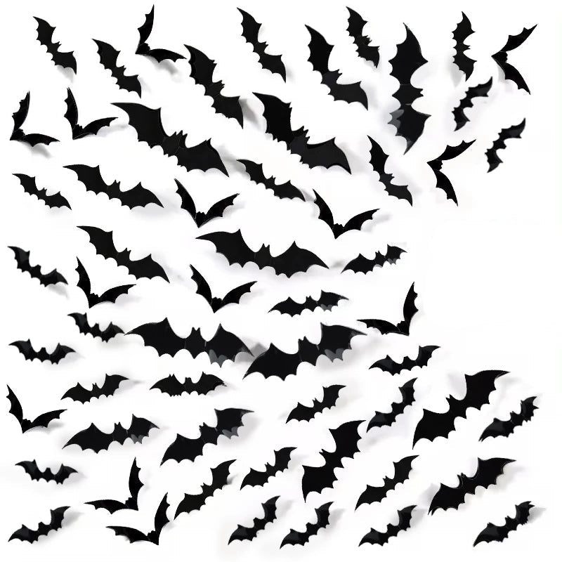 3D-Fledermäuse aus PVC als Halloween-Wandsticker für Wand, Fenster und Tür – 24, 60 oder 120 Stück, verschiedene Größen, Schwarz