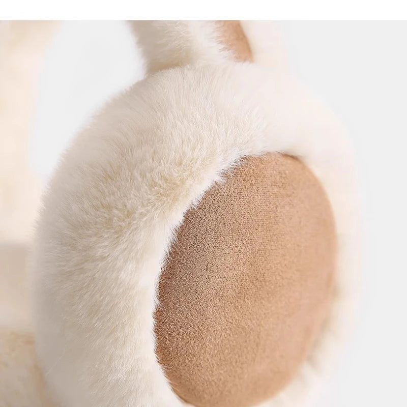 Plüsch-Ohrenwärmer mit Kopfbügel für Damen im Winter – weiche Ohrpolster, zusammenklappbar, für Kopfumfang 54–58 cm, in Beige, Schwarz, Grau und Weiß