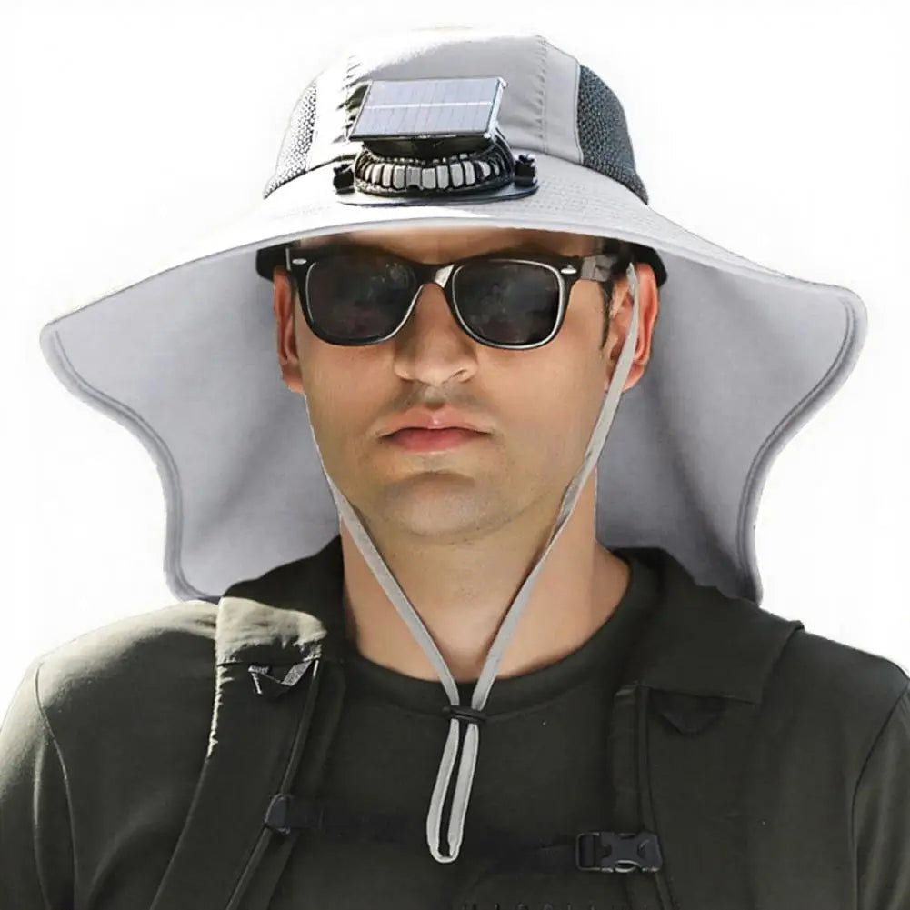 Sonnenhut mit Solar-Ventilator, USB-Ladung und Nackentuch für Outdoor-Aktivitäten und Arbeiten im Freien – Kopfumfang 55–60 cm, 3 Stufen, 7 Farben