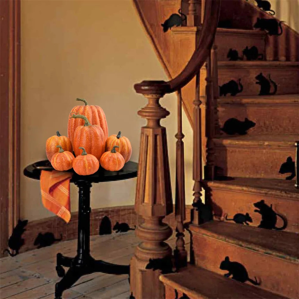 Künstliche Kürbisse aus Schaumstoff im 7er-Set als Herbst- und Halloween-Deko für Tisch und Veranda – 4,5 bis 18 cm hoch, mit Stielen, bemalbar