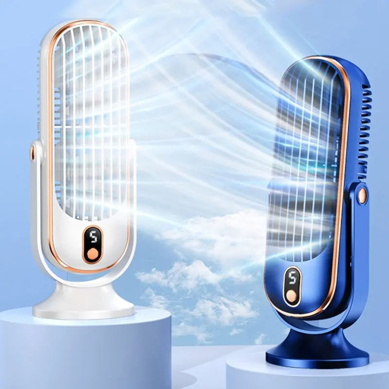 Kompakter Akku-Tischventilator für Schreibtisch, Schlafzimmer und Reisen – 4000 mAh, USB-Ladung, Tastenbedienung, leise, Blau oder Weiß