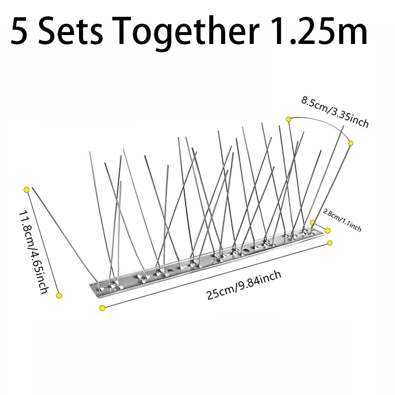 Taubenabwehr-Spikes aus 304-Edelstahl für Zaun, Dach, Sims und Fensterbank – 25 cm, biegbar, kürzbar, mit Montagelöchern, 5er- oder 10er-Set
