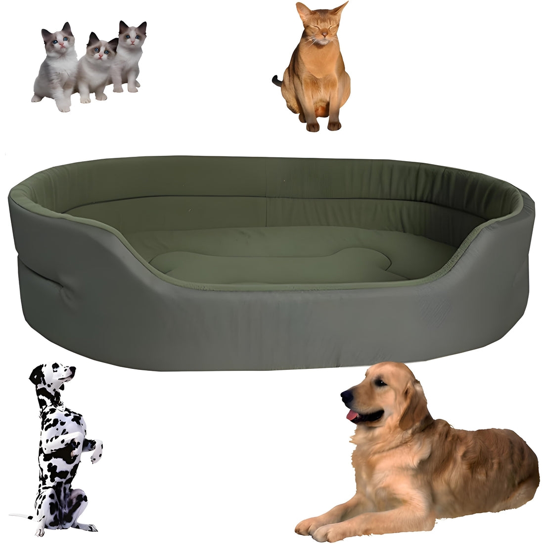Haustierbett in Nestform mit erhöhtem Rand für drinnen – 40 × 30 bis 100 × 65 cm, Fleece-Oberseite, wasserdichte Oxford-Unterseite, 3 Farben