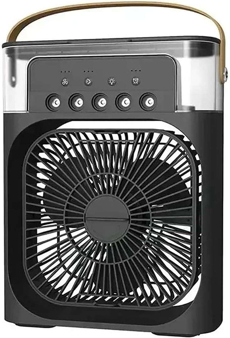 Tischventilator mit Sprühnebel und 600-ml-Tank für Schreibtisch und Arbeitsplatz – 3 Stufen, 180° drehbar, 7 LED-Farben, Timer, USB-C