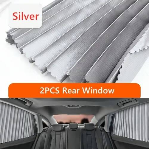 Plissierter Auto-Sonnenschutzvorhang für die Seitenfenster vorne, hinten oder als Set – Fenster bleiben bedienbar, Schwarz oder Silber