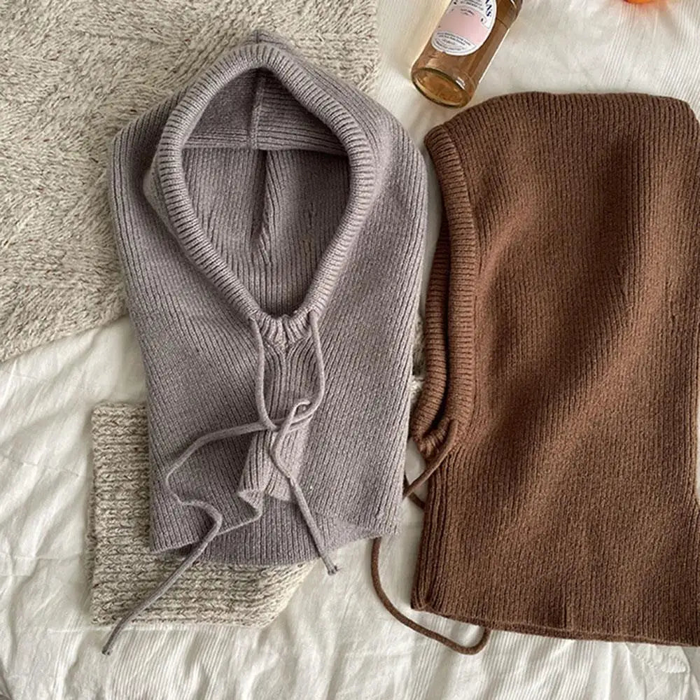 Strick-Balaclava mit Kapuze und Nackenwärmer für Winter, Wintersport und Radfahren – Sturmhaube, 5 Farben von Grau bis Beige