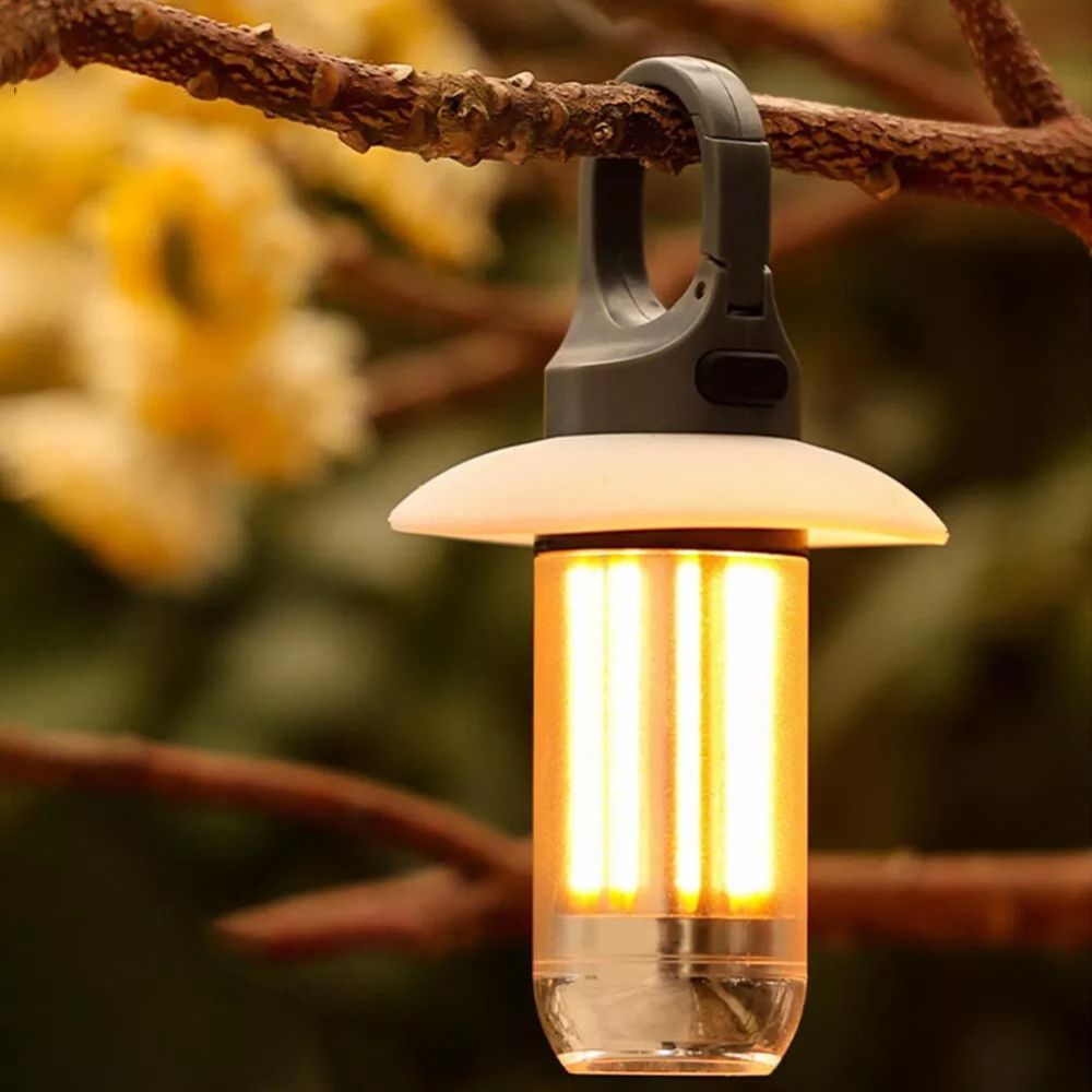 Wiederaufladbare LED-Campinglampe als Zeltlampe und Handleuchte für Camping und Wandern – 5 Leuchtmodi, USB-Akku, IPX4, Haken