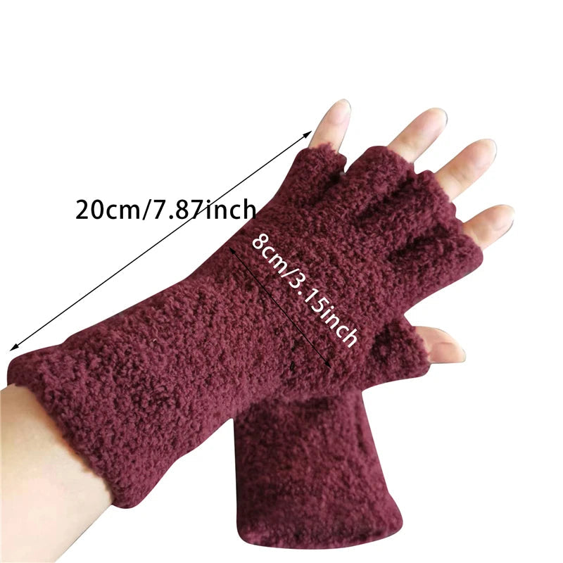 Warme Halbfinger-Strickhandschuhe für Winter, Büro und Smartphone – Strickhandschuhe mit freien Fingerkuppen, 6 Farben