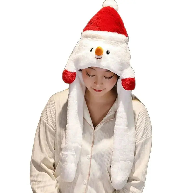 Plüsch-Weihnachtsmütze mit Gesicht und langen Seitenbändern für Weihnachtsfeier und Silvesterparty – Unisex, ca. 30 × 60 cm, 4 Motive