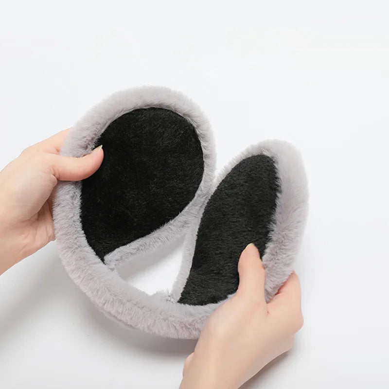 Plüsch-Ohrenwärmer mit Nackenbügel für Damen und Herren im Winter – hinter dem Kopf getragen, frisurschonend, mit Hörloch, in Schwarz und Grau