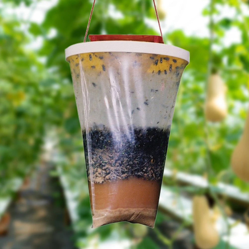 Einweg-Fliegenfallenbeutel mit Köder für Garten, Bauernhof und Gastronomie im Freien – mit Wasser aktivieren, ca. 28 × 20 cm, fasst bis 20.000 Fliegen