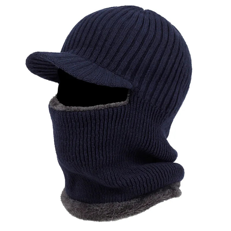 Strick-Balaclava mit Schirm für Winter, Radfahren und Wandern – Kopf- und Halswärmer mit Mützenschirm, in 4 Farben