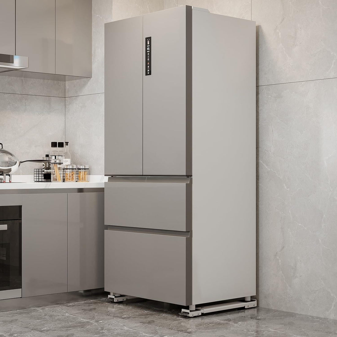 Ausziehbarer Möbelroller für Kühlschrank, Waschmaschine und Trockner – bis 300 kg, 45 bis 70 cm breit, 24 Rollen, Bremsen, 4 cm Bodenfreiheit