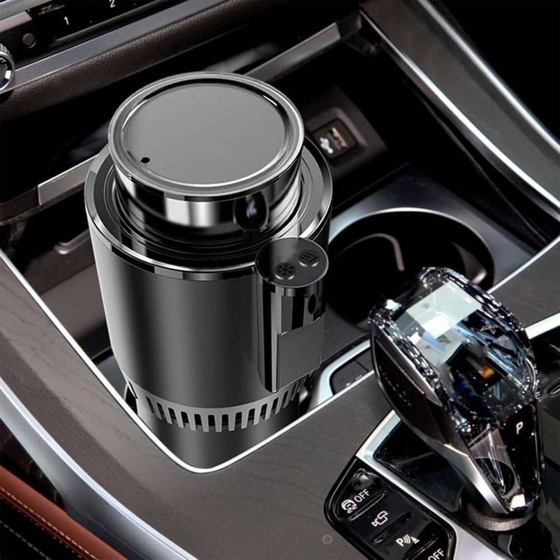 Kühlender und wärmender Getränkehalter fürs Auto mit Touch-Bedienung für Kaffee und kalte Getränke – 12 V, 3–5 °C und 55–65 °C, Aluminium